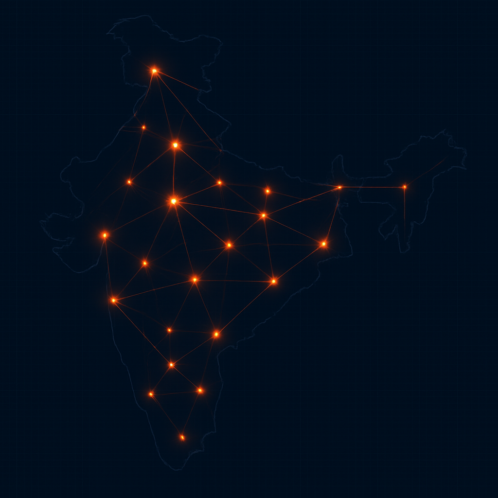 Map of India showing the scan2print automated print network across major hubs